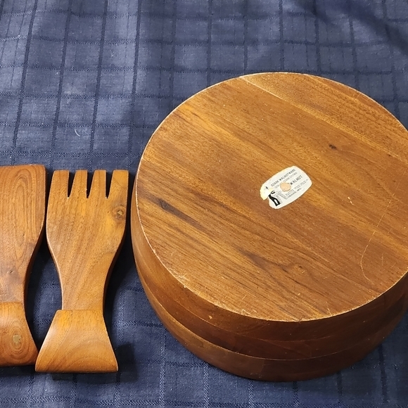 Ozark Walnutware Wooden Salad Serving Bowl With Fork And Flat‎ Serving Spoon - Picture 3 of 8